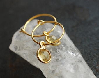 Tiny hoop earrings Citrine/ November birthday gifts / faceted gemstone earrings, gold plated silver  / gifts for mom