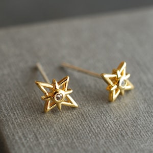 TINY STAR . Star stud earrings . 18k gold plated with zirconia stones . Celestial jewelry . Gifts for her