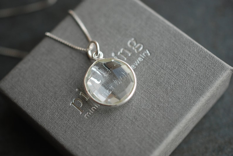 LUNA . Gemstone necklace with long Sterling Silver Box Chain / personalized gifts for her / birthday gift ideas Crystal