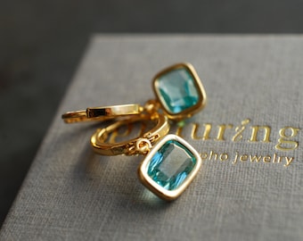 VIENNA . Color choice earrings . gold plated hoop earrings with framed faceted glass charms . Christmas gifts