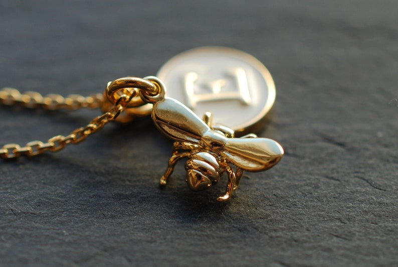 Honey . inspirational necklace / bee / Initial necklace / name image 1