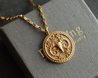 CONSTELLATION Zodiac Coin Celestial Necklace with cubic zirkonia . trendy . personalized gifts for her . FW 20 21