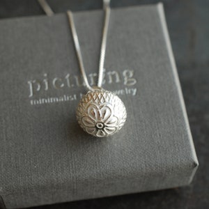 FLORA . Sterling Silver Flower-Ball Necklace  / boho necklace / dainty box necklace