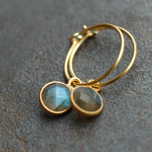 Tiny Labradorite Hoop Earrings / Personalized Gift for Her / Faceted ...