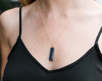 Sapphire bar necklace,  faceted gemstone, gold plated silver  / September birthday gifts / bridesmaid gifts