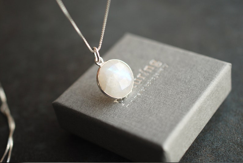 LUNA . Gemstone necklace with long Sterling Silver Box Chain / personalized gifts for her / birthday gift ideas Moonstone