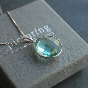 LUNA . Gemstone necklace with long Sterling Silver Box Chain / personalized gifts for her / birthday gift ideas Aquamarine