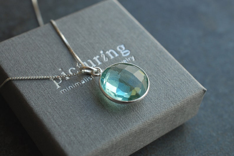 LUNA . Gemstone necklace with long Sterling Silver Box Chain / personalized gifts for her / birthday gift ideas Aquamarine