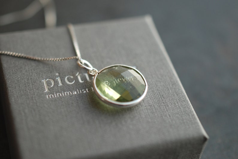 LUNA . Gemstone necklace with long Sterling Silver Box Chain / personalized gifts for her / birthday gift ideas Green Amethyst