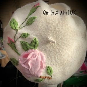 Vintage Juli Lynne Charlot style felt appliqued wool beret-pink roses image 8
