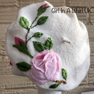 Vintage Juli Lynne Charlot style felt appliqued wool beret-pink roses image 5