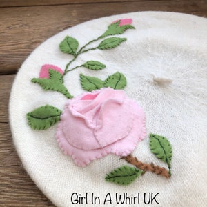 Vintage Juli Lynne Charlot style felt appliqued wool beret-pink roses image 2