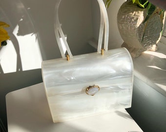 Vintage Stylecraft of Miami White pearlescent lucite box bag purse