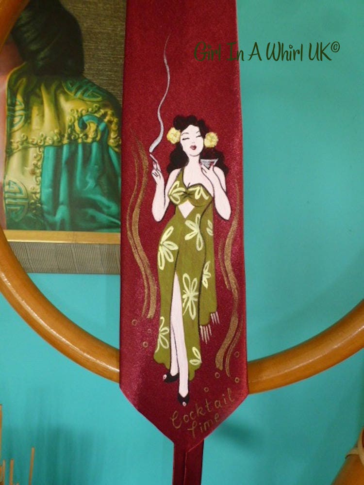 Vtg Style Handpainted 40's 50's Style Silk Tie