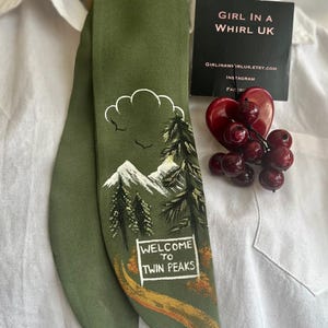 Twin Peaks inspired hand painted scarf tie