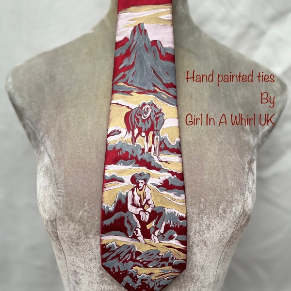 Vintage hand painted western tie, 40's 50's cowboy