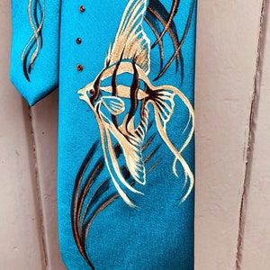 Vintage style handpainted tropical fish tie, Hawaiian, Tiki, Retro, vintage Wedding, Swing 1940&#39;s 1950&#39;s