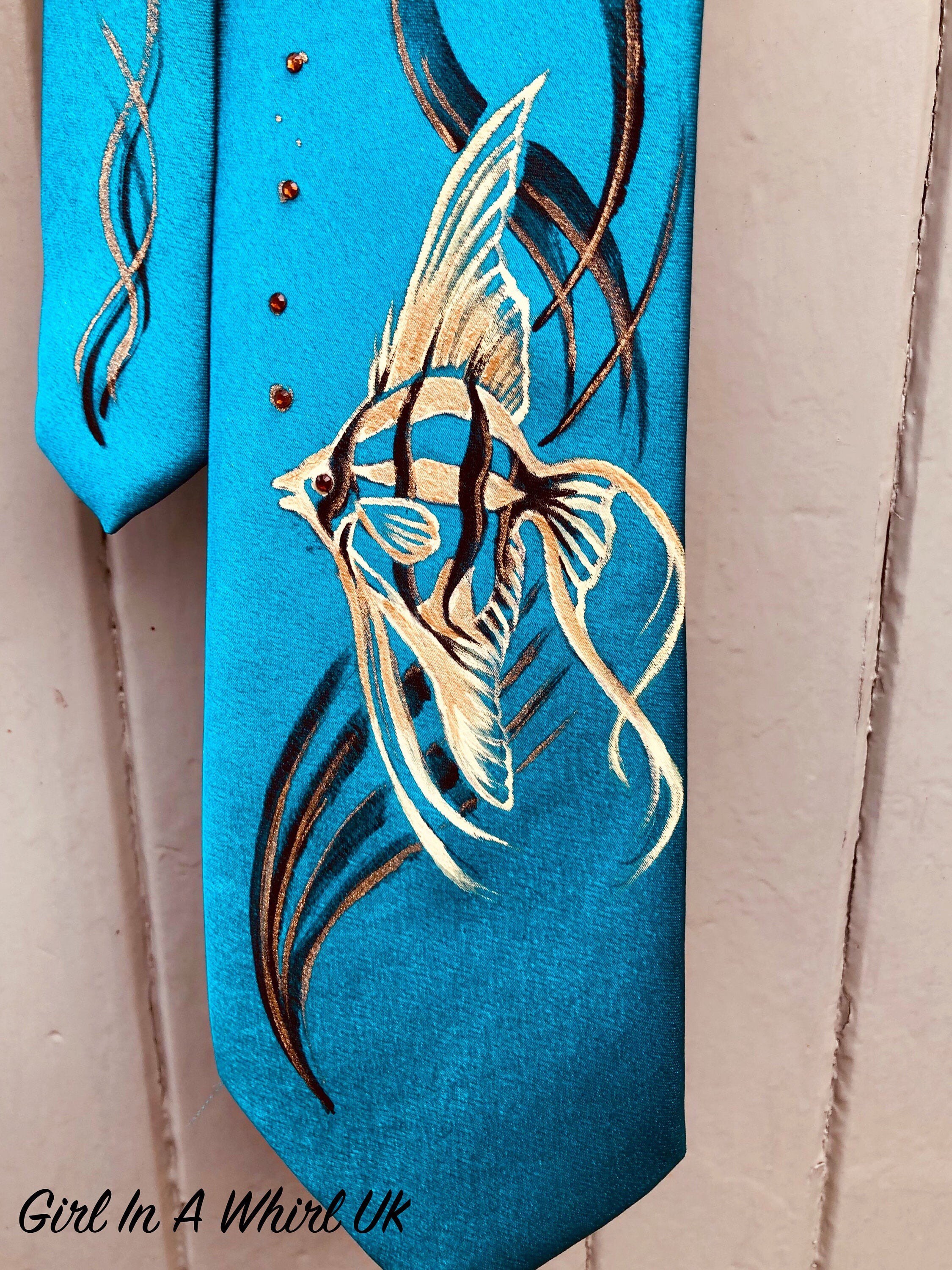 Vintage style handbemalte tropische Fisch Krawatte, Hawaiian, Tiki, Retro, Vintage Hochzeit, Swing 1940er 1950er Jahre
