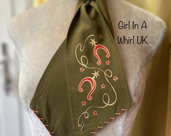 Western tie cravat, hand painted with vintage cowboy design 40's 50's hillbilly hoedown