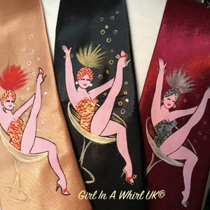 Vtg style handpainted pinup tie, 40&#39;s 50&#39;s style, &quot;Martini time!&quot; Champagne! cocktails! glamour! burlesque! Dita! Viva Las Vegas showgirl!