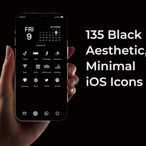 135 Schwarz Minimal iOS Icon Pack | Luxus Icons | iPhone iOS14 App Icons Pack | Ästhetischer Startbildschirm | iOS 14 Widget Fotos | Widget-Schmiede