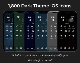 1,800 BESTSELLERS Dark Theme Minimal iOS 14 Icon Pack | Black, Stars & Sky, Green, Gray, Dark Teal, Dark Navy Minimal Icons and wallpapers