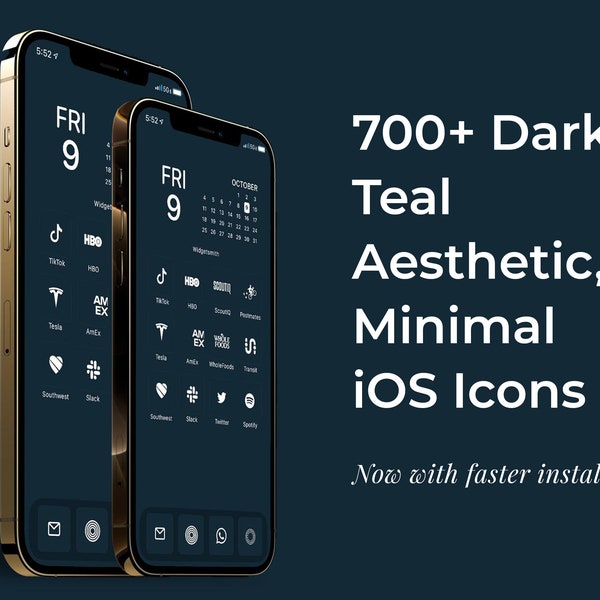 700+ Dark Teal Minimal iOS Icon Pack | Luxury Icons | iPhone iOS14 App Icon Pack | Aesthetic Home Screen | iOS 14 Widget Photo | Widgetsmith