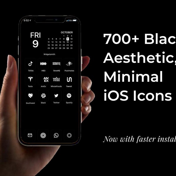 700+ Black Minimal iOS Icon Pack | Luxury Icons | iPhone iOS14 App Icons Pack | Aesthetic Home Screen | iOS 14 Widget Photos | Widgetsmith