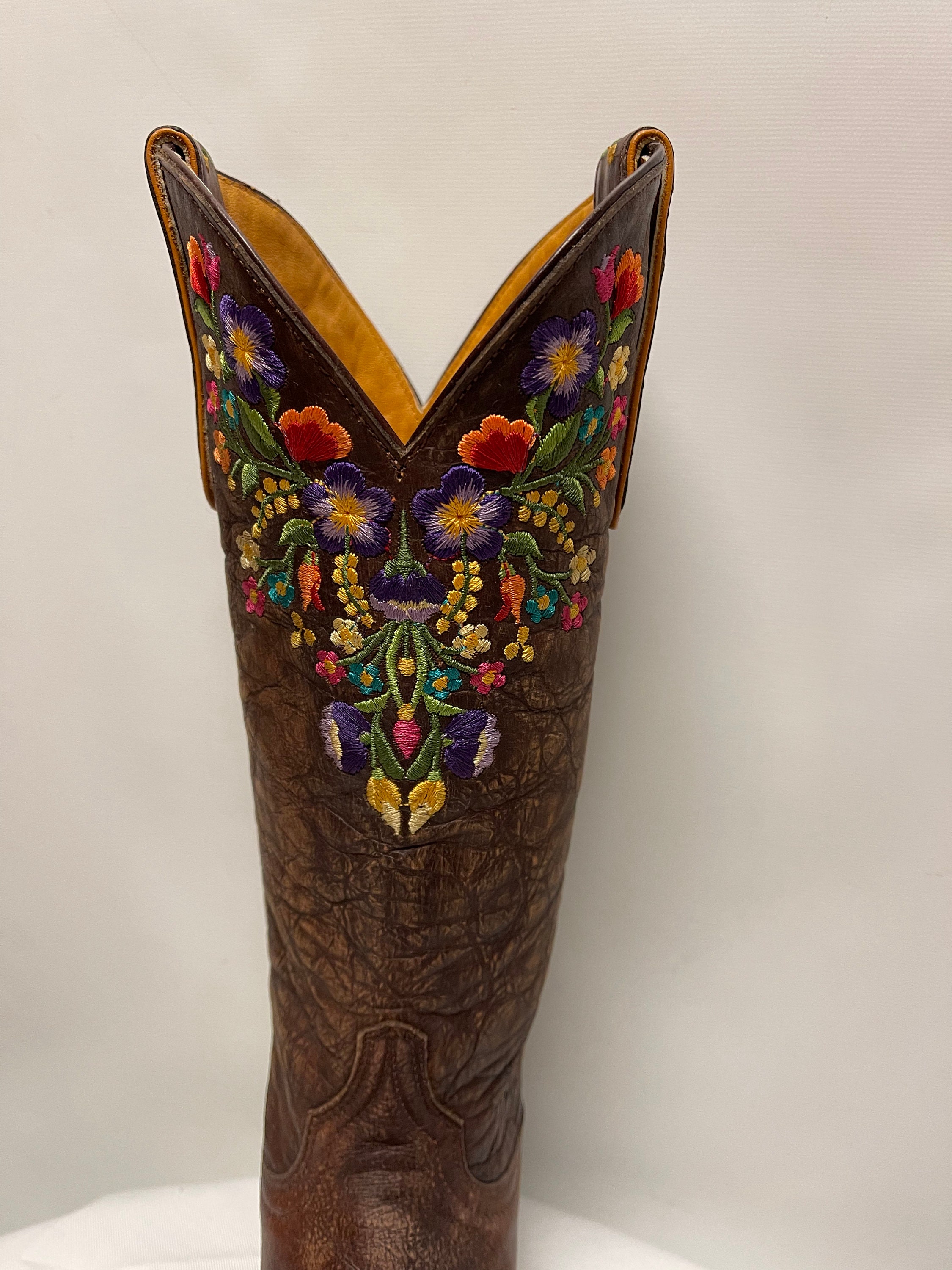 Bottes Western Old Gringo Ellie - Cuir Marron Brodé Fleurs - Taille 7 Femme