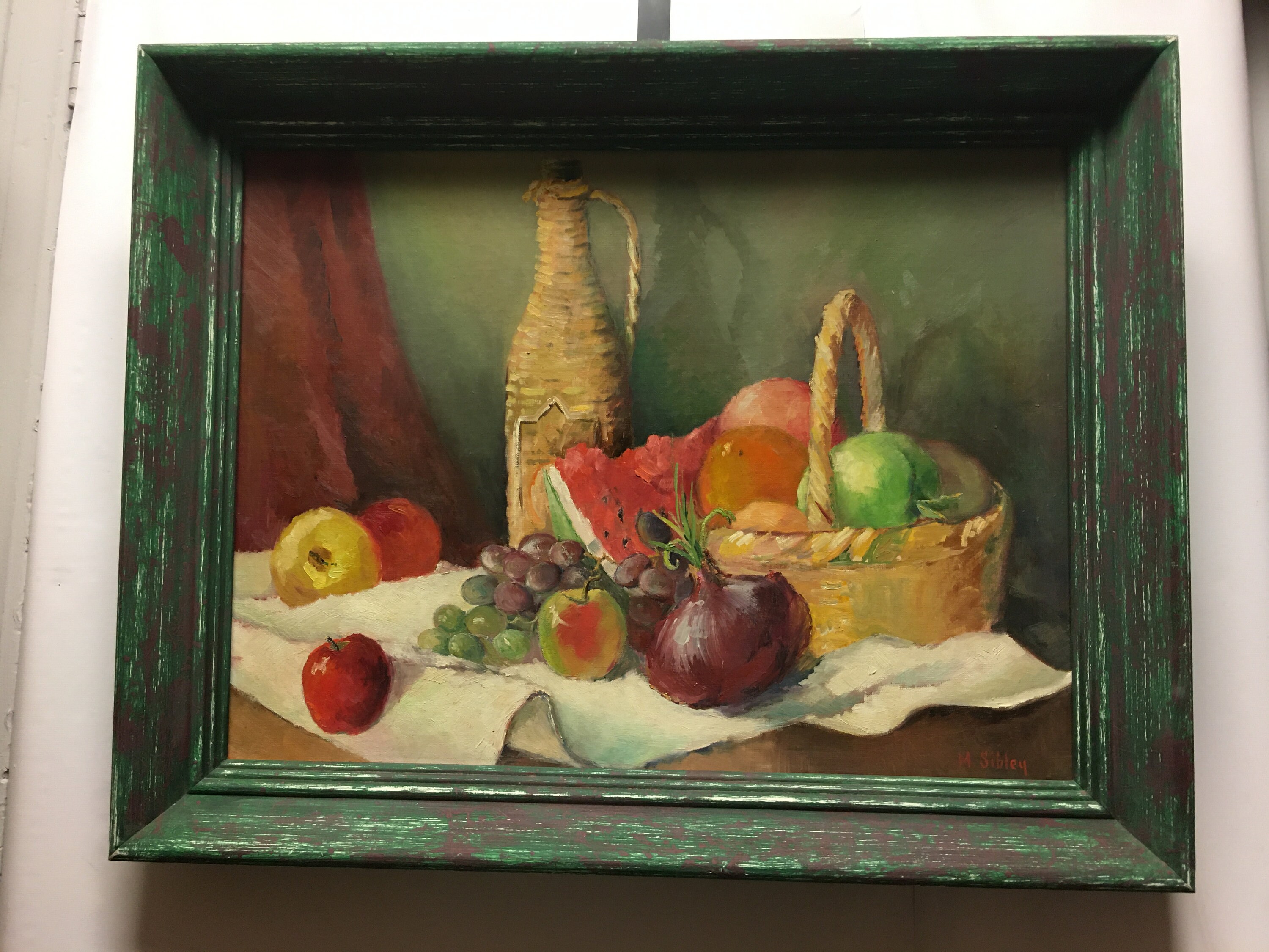 Vintage M Sibley Oil Paint Art with Shabby Chic Wood Frame