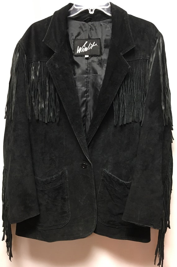 Winlit Black Suede Fringe Leather Jacket size M