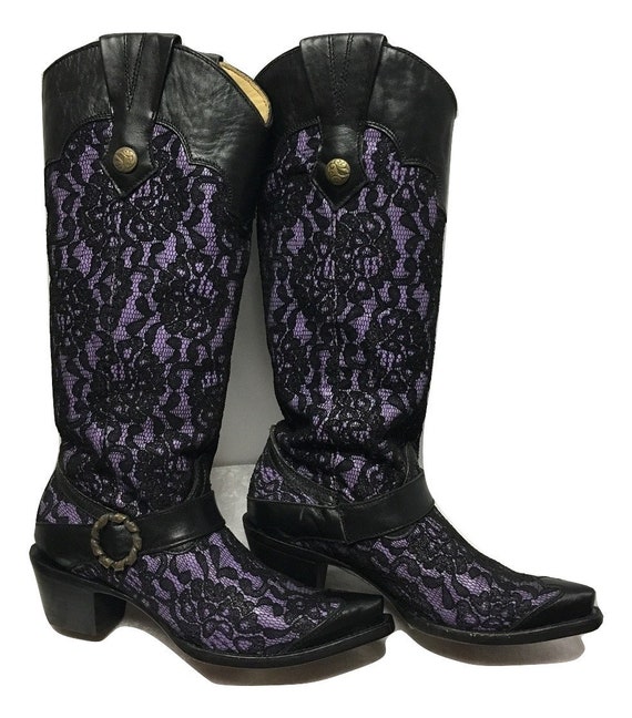purple and black cowboy boots