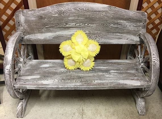Vintage Shabby Chic Country Wheel Bench Etsy