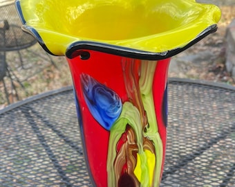 Art glass vase, Murano style, millefiori, spring summer decor