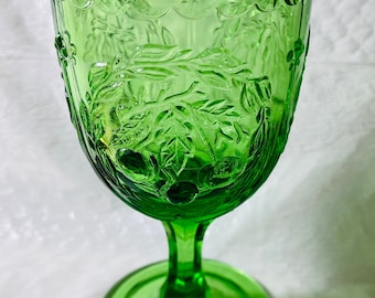 Vintage Green Cherry Depression Glass Goblet