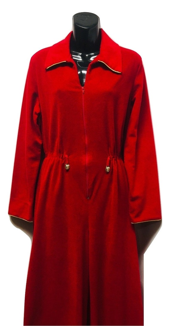 Vintage Red Velvet Jumpsuit Robe - image 2