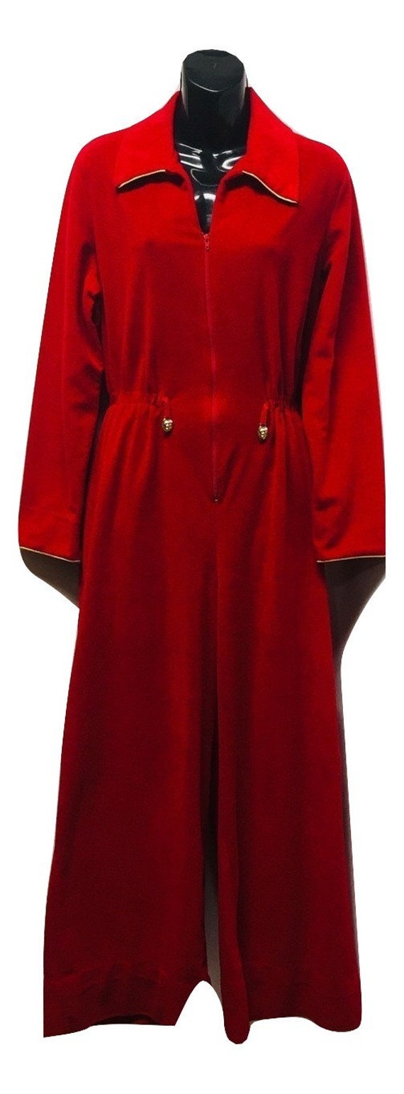 Vintage Red Velvet Jumpsuit Robe - image 1