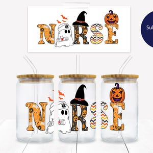 Nurse Halloween 16 oz. Libbey Tumbler Wrap - Sublimation Wrap- Ready to Press Sublimation