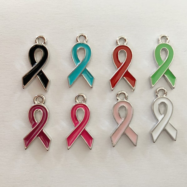 Awareness Ribbon Charms 8 Colours 20mm : silver plate zinc alloy backs