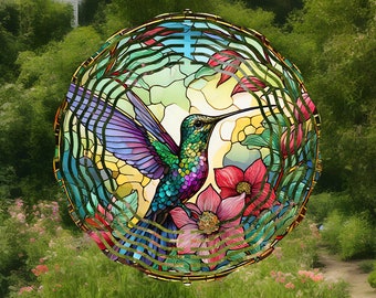 Stained Glass Hummingbird #9- 8" Wind Spinner Sublimation Transfer Ready to Press