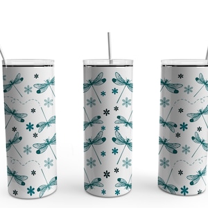 Blue Dragonfly Sublimation Tumbler, Ready to Press Sublimation Transfer, 20 oz. Skinny Tumbler