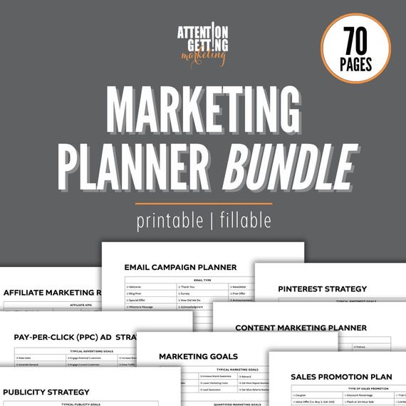 Marketing Plan Template Printable Fillable PDF, Marketing Social Media Planner, Marketing Planner Template, Marketing Business Plan Digital