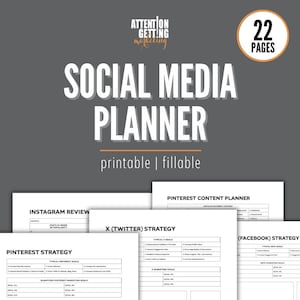 Planificador de redes sociales, Planificador de contenido para redes sociales, Plan de marketing digital para redes sociales, Plantilla de programación de publicaciones, PDF imprimible y rellenable.