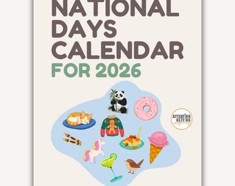 National Day Calendar 2026 Printable PDF, National Holiday Calendar, National Days, National Day for Today Calendar Printable 2026