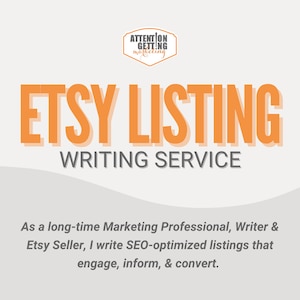 Description du produit Service de référencement Etsy, Service de rédaction de descriptions d&#39;annonces, Titres et tags Etsy, Rédaction de descriptions Etsy, Aide pour vendeur Etsy