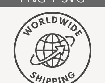 Worldwide Shipping Logo for Product Photos PNG + SVG, Small Business Logos, Small Business Tools, Etsy Shop Graphics