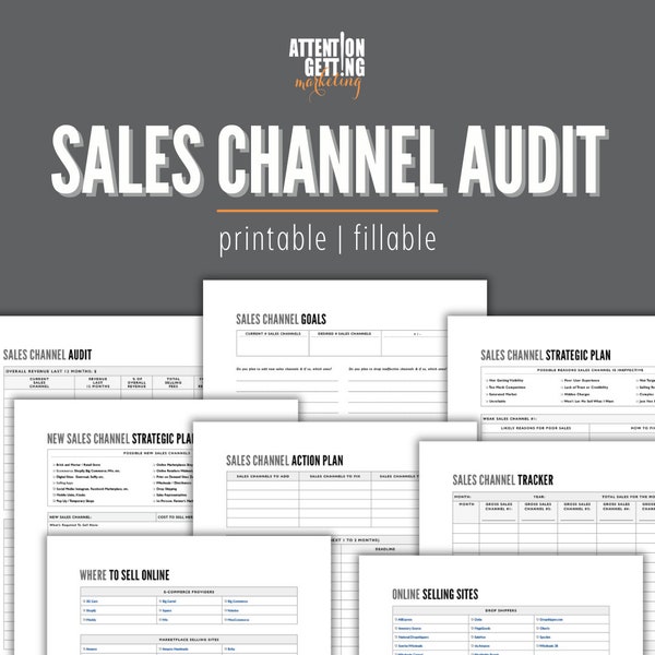 Sales Tracker Audit Strategic Plan, Sales Funnel Planner, Sales Channels Analysis, Sales Page Template, Shop Audit Workbook