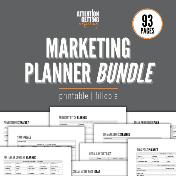 Modèle de plan marketing imprimable, planificateur de médias sociaux marketing 2024, modèle de planificateur marketing, exemple d'étapes, plan d'affaires marketing PDF