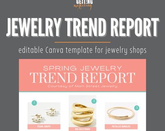 Jewelry Trend Report Canva Template Lead Magnet Template Jewelry Sales One Sheet Marketing Template Sales Tool Marketing Materials