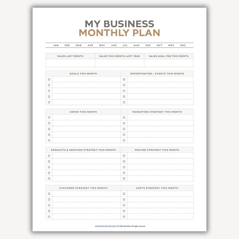 Monthly Business Plan Fillable Printable PDF, Small Business Planner ...